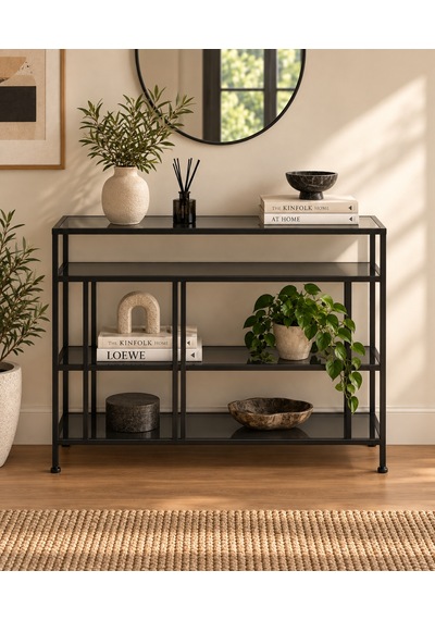 Teknor Siyah Çerçeveli Füme Camlı Modern Salon Konsolu Dresuar