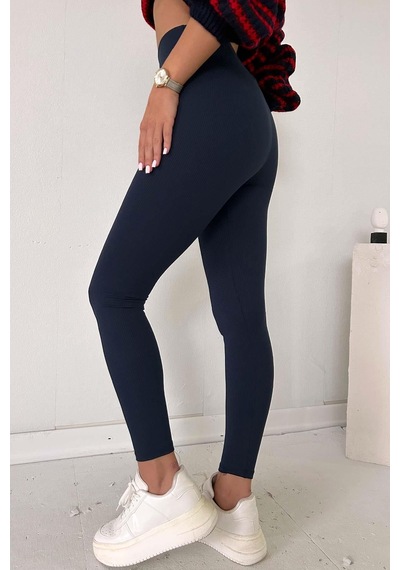 Mine Tan Butik Fitilli İçi Şardonlu Toparlayıcı Kadın Tayt - Lacivert