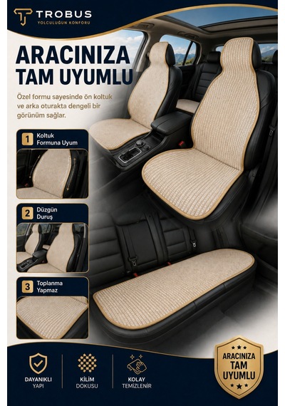 Hyundai Elantra 2016-2020 Üniversal Örme 3 Parça Minder Terletmez Kaymaz Taban Bej