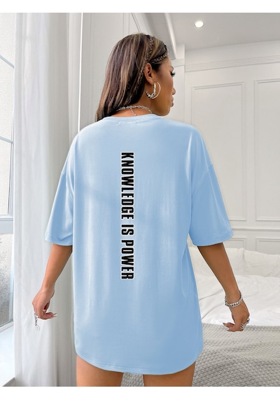 Uyguntarz Unisex Knowledge İs Power Baskılı Tasarım Tshirt Bebe Mavisi