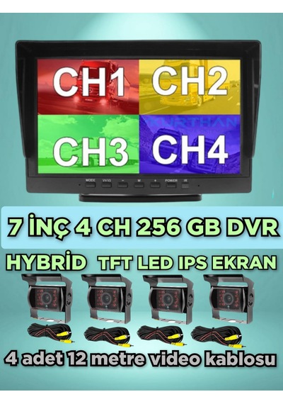 7 İnç Dvr Ekran 4 Adet Metal Kasa Ledli Kamera Seti 12 24 Volt