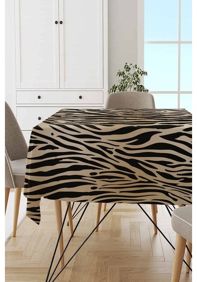 Bej Leopar Motifli Dokuma Leke Tutmaz Masa Örtüsü Mso096n11