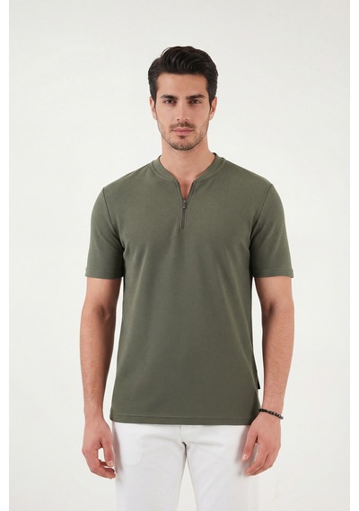 Buratti Pamuklu Regular Fit Yarım Fermuarlı Erkek T Shirt 5902653 Haki