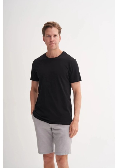 Cazador Slim Fit Bisiklet Yaka Pamuklu Düz Tişört 4280 Siyah