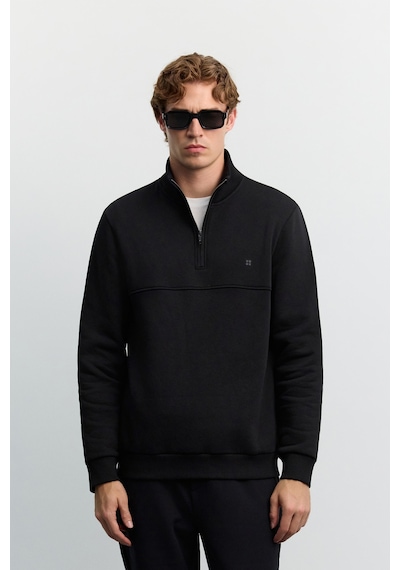 Avva Erkek Siyah Dik Yaka Fermuarlı -5 Dereceye Dayanıklı Regular Fit Sweatshirt A62y1351