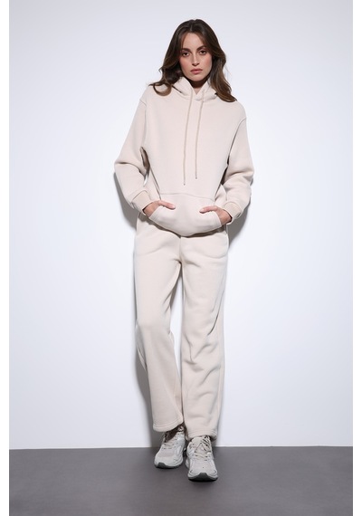 Antioch Kapüşonlu Basic Kadın Sweatshirt Taş