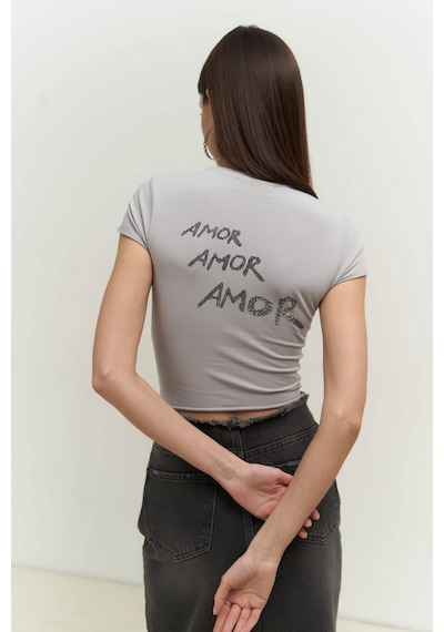 Mai Collection 2736 - El Amor Gri Penye Crop Gri - Mor