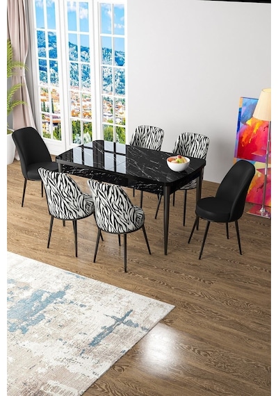 Canisa Kor Serisi 70x114 Açılabilir Mutfak Masası Takımı Siyah Mermer Desen Masa 4 Zebra 2 Siyah Sandalye Masa Siyah Mermer Desen Sandalye Zebra Desen Canisa Kor Serisi 70x114 Açılabilir Mutfak Masası Takımı Siyah Mermer Desen Masa 4 Zebra 2 Siyah Sandalye Masa Siyah Mermer Desen Sandalye Zebra Desen