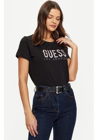 Guess Kadın Siyah Desenli T-shirt Siyah