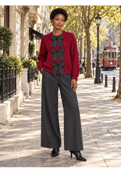N Napa Shoe Kadın Fiyonk Detaylı Triko Hırka Bordo