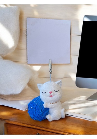 Saks Yumak Tutan Oturan Kawaii Kedi Temalı Not Tutacağı Fotoğraf Tutacak Tutucu Ofis Seti Hediyelik Saks Mavi