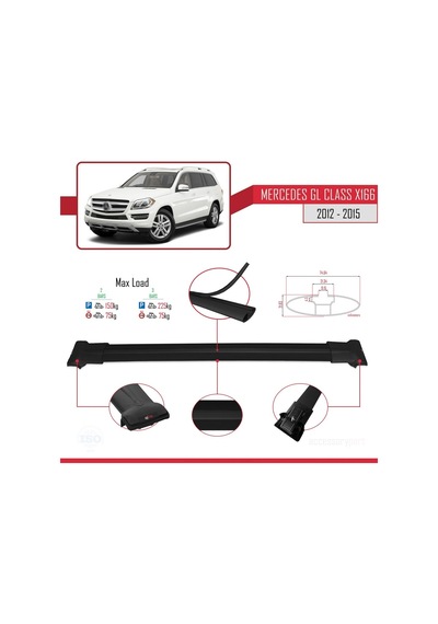 Mercedes Gl Class X166 2012-2015 Arası İle Uyumlu Fly Model Ara Atkı Tavan Barı Siyah