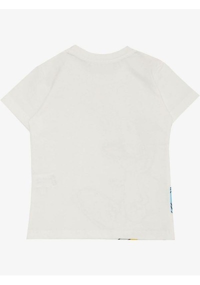 Breeze Erkek Çocuk Pamuklu Pizza Yiyen Dinazor Baskılı Tshirt-14566 Beyaz
