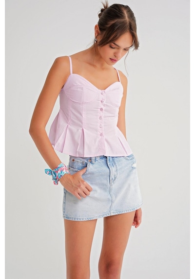 Mixray 4737 Kadın Düğmeli Kuplu Pileli Bluz Pembe