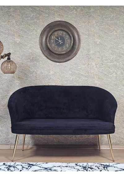 Zafir İkili Teddy Gold Kaplama Sivriltme Ayak Çay Seti Koltuk İkili Berjer , Balkon, Salon, Ofis Siyah