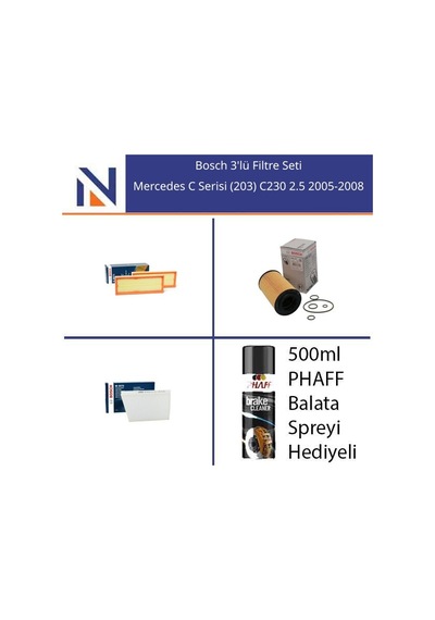 Mercedes C Serisi 203 C230 2.5 2005-2008 Bosch 3'lü Filtre Seti