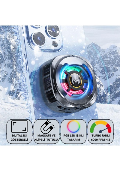 Coofbe 6000 Rpm Turbo Fan Işıklı Magsafe İle Uyumlu Telefon Soğutucu Radyatör Tüm Telefonlara Uyumlu