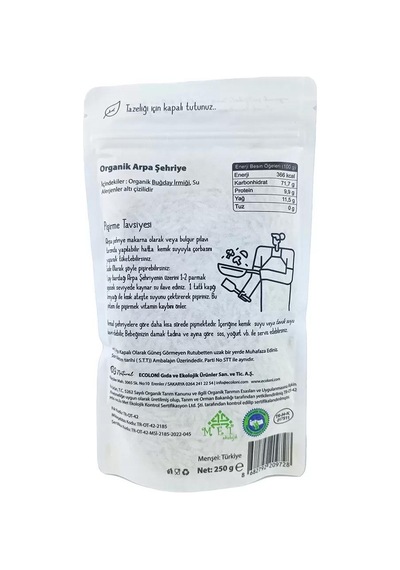 Organik Sütsüz Yumurtasız Arpa Şehriye +7ay 250gr