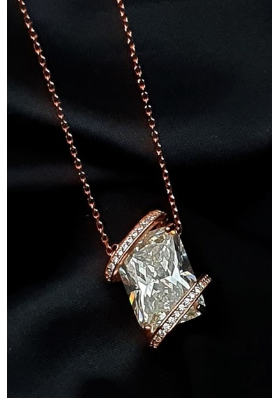 Sky Diamond Taşlı Gümüş Rose Kolye (474423193)