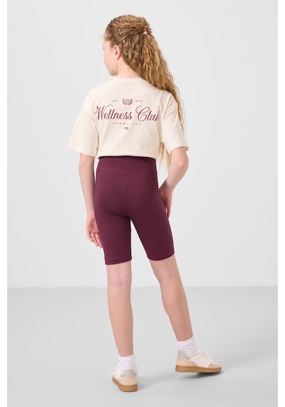 Tommylife Ekru-bordo Pamuklu O Yaka Standart Fit Baskılı Kız Çocuk Tayt Takım - 75190 Ekru