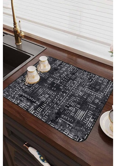 Gri Etnik Microfiber Bulaşık Kurutma Kurulama Matı Mm013n11