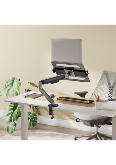 Lynx Series Gazlı Pistonlu Monitör Kolu 10 Kg Grey + Laptop Tutucu Set Siyah 10-17.3"