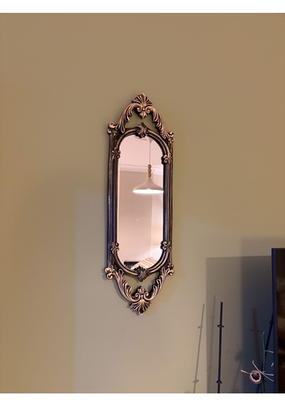 Kısa Oval Dekoratif Duvar Aynası Siyah & Eskitme Altın Yaldız 60x20 Cm Naturel