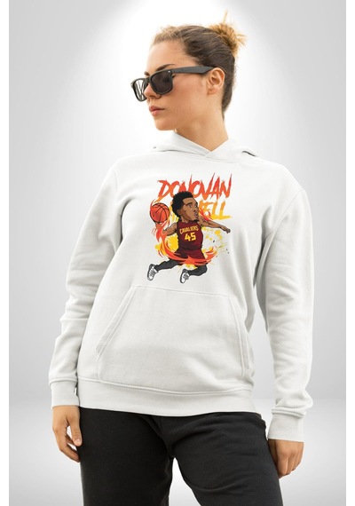 Donovan Mitchell Basketbol Karikatür Kadın Erkek Beyaz Kapüşonlu Sweatshirt Hoodie Beyaz