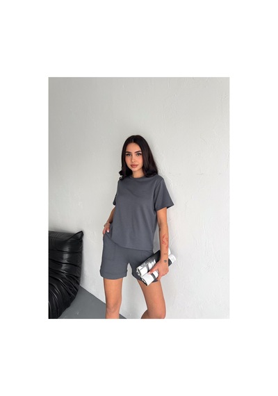 Gugus Kadın Kısa Şortlu/t-shirt 2li Takım Modal Kumaş Gri