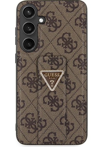 Galaxy S24 Plus Uyumlu Kılıf Guess Lisanslı 4g Desenli Üçgen Logolu Standlı Deri Kapak Siyah
