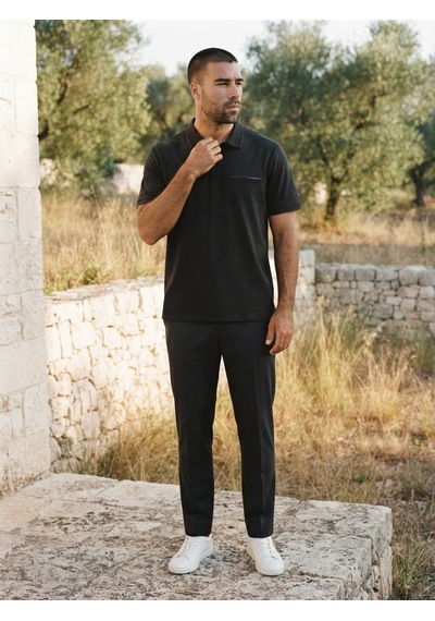 Maccali Erkek Siyah Düğmeli Cepli Polo Yaka Tişört