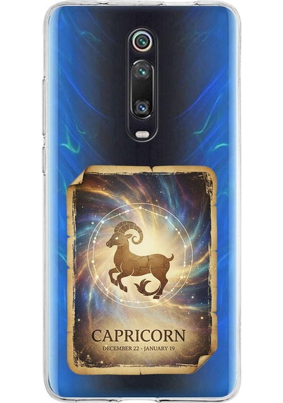 Xiaomi Mi 9t İle Uyumlu Burç Kartları Oğlak Tasarımlı Şeffaf Silikon Kılıf Şeffaf