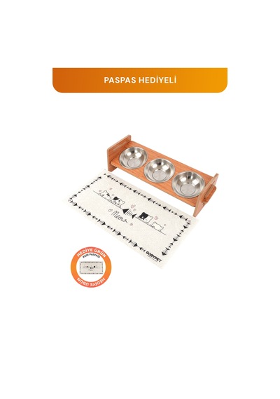 Ahşap Üç Gözlü Ayarlanabilir Kedi-köpek Mama Ve Su Kabı