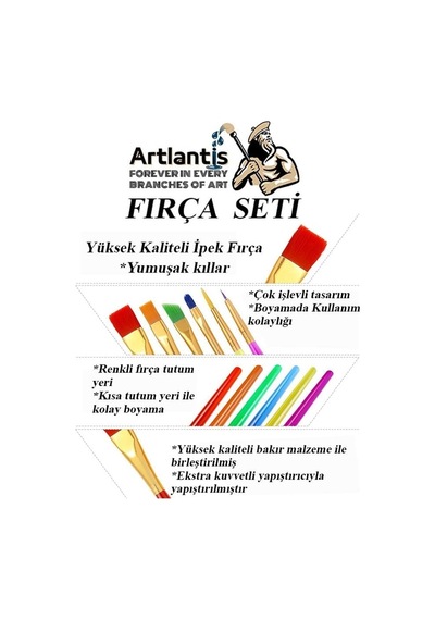 Artlantis Akrilik Boya Hobi Boyama Seti 1 Paket 25x35 Cm Tuval 12 Li Akrilik Boya Tüp Resim Paleti Fırça Seti 6 Lı