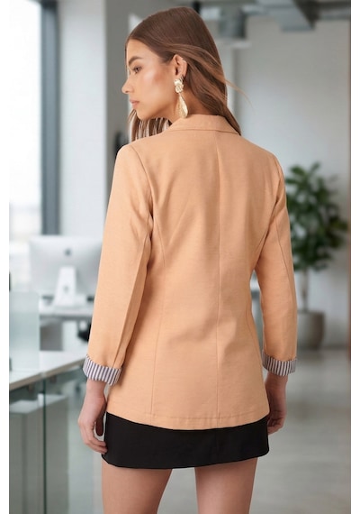 Armonika Kadın Koyu-sarı Kol İçi Çizgili Tek Düğmeli Ceket Arm-22k001122