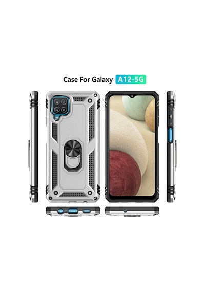 Samsung Galaxy Uyumlu A22 Kılıf Sofya Yüzüklü Silikon Kapak - Gümüş Bz8683140289027