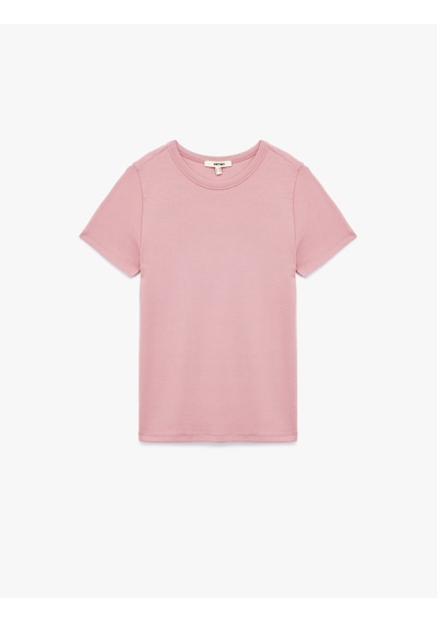 Koton Viskon Kumaş Slim Fit Kısa Kollu Bisiklet Yaka Basic Tişört Pembe 6wak50193ek Gül
