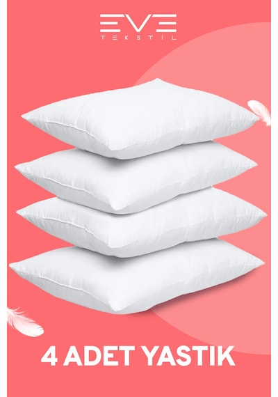 Eve Tekstil 4 Adet Micro Silikon Elyaf Nonwoven Yıkanabilir Antialerjik Ev Ve Hotel Yastık 50x70cm 700 Gr Beyaz