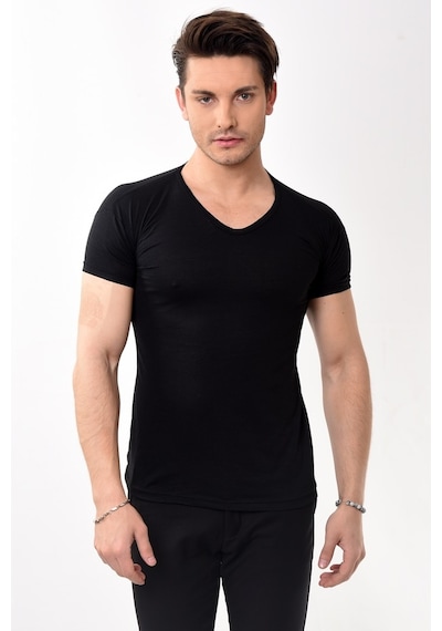 V Yaka Basic Slim Fit Erkek Tişört T-Shirt 10 Renk