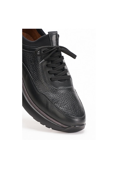 Fame Step Hakiki Deri Erkek Yürüyüş Ayakkabısı Casual Comfort Streç Yapı Bağcıksız Kullanım Ortopedik Günlük Rahat Taban Siyah Sneaker