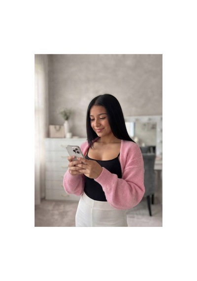 Flex Fashıon Kadın Sokak Modası Akrilik Crop Triko Hırka Pembe - 928384069 Pembe - 928384069 Pembe