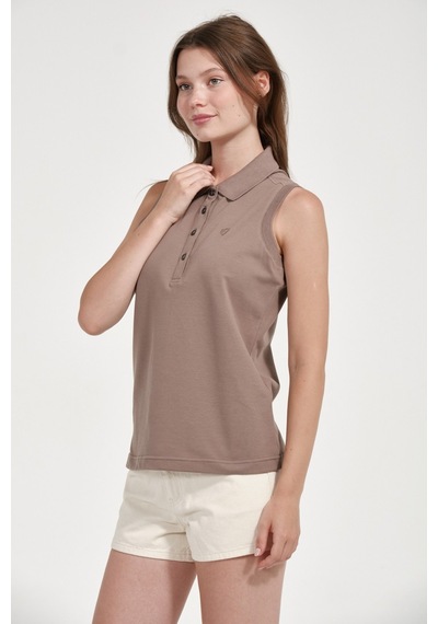Kadın Regular Fit Kolsuz Polo Vizon