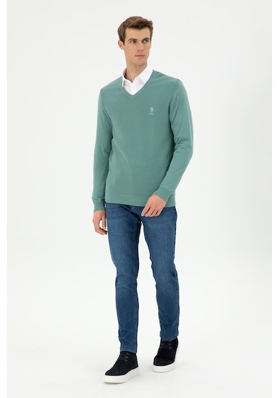 U.S. Polo Assn. Erkek Slim Fit V Yaka Mint Basic Kazak 50288886-VR090