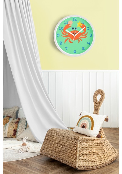 Sevimli Yengeç Çizimli Çocuk Odası Duvar Saati - 42cm - Önü Camlı Beyaz Kasa - Sessiz Mekanizma-jh1170 Beyaz