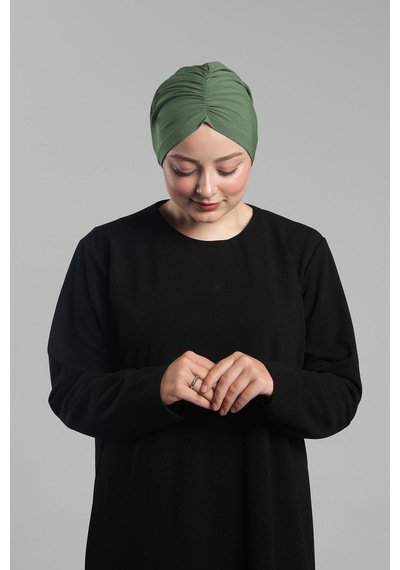 Hürrem Bone Yağ Yeşili Pratik Hazır Geçmeli Tesettür Bone Sandy Büzgülü Salaş 2119 36 Yağ Yeşili Yeşil