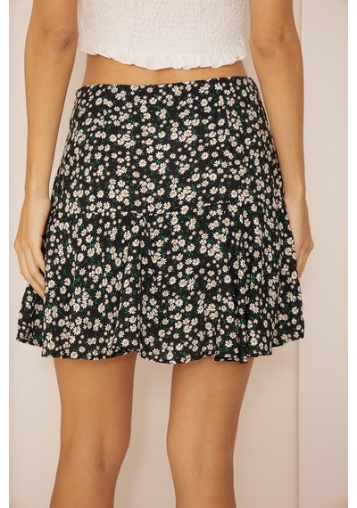 Darlin Moda Siyah Çiçek Desenli Mini Şort Etek Dm2024 Siyah