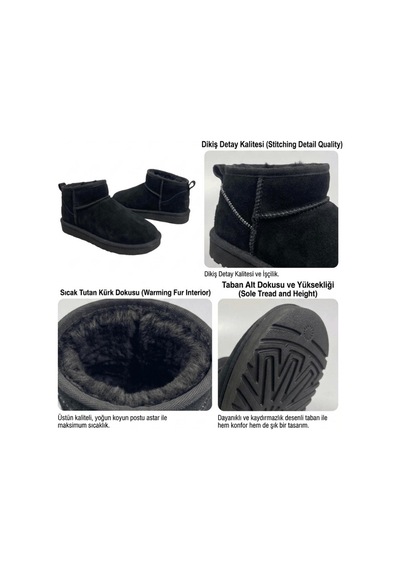 Neon Shoes Mini Süet İçi Kürklü İnce Taban Kadın Bot Siyah