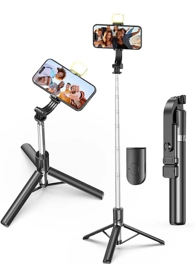 Genz Bilişim Led Işıklı Selfie Çubuğu Ve Bluetooth Kumandalı Kablosuz Selfie Stick Max: 70 Cm Uzunluk Siyah
