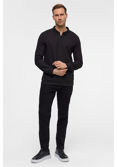 Süvari Siyah Regular Düz Fermuarlı Polo Yaka Sweatshirt Sw2013700020-s09 Siyah