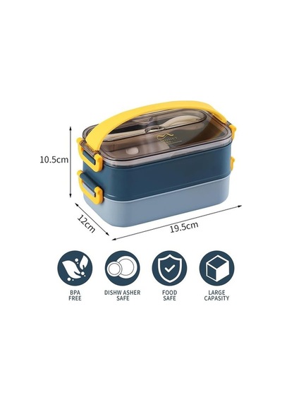 Vagonlife Bento 1500ml 2 Katlı 3 Bölmeli Paslanmaz Çelik Yemek Kutusu Mavi Beyaz